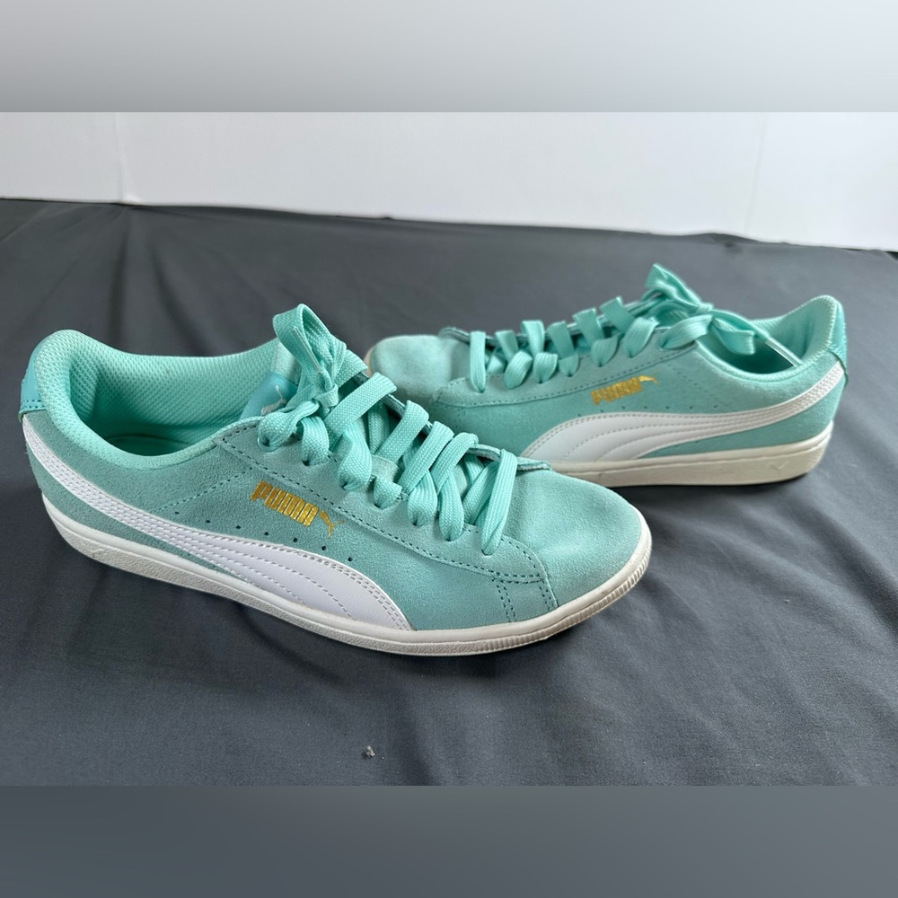 Puma Women's Aqua and White Sneakers